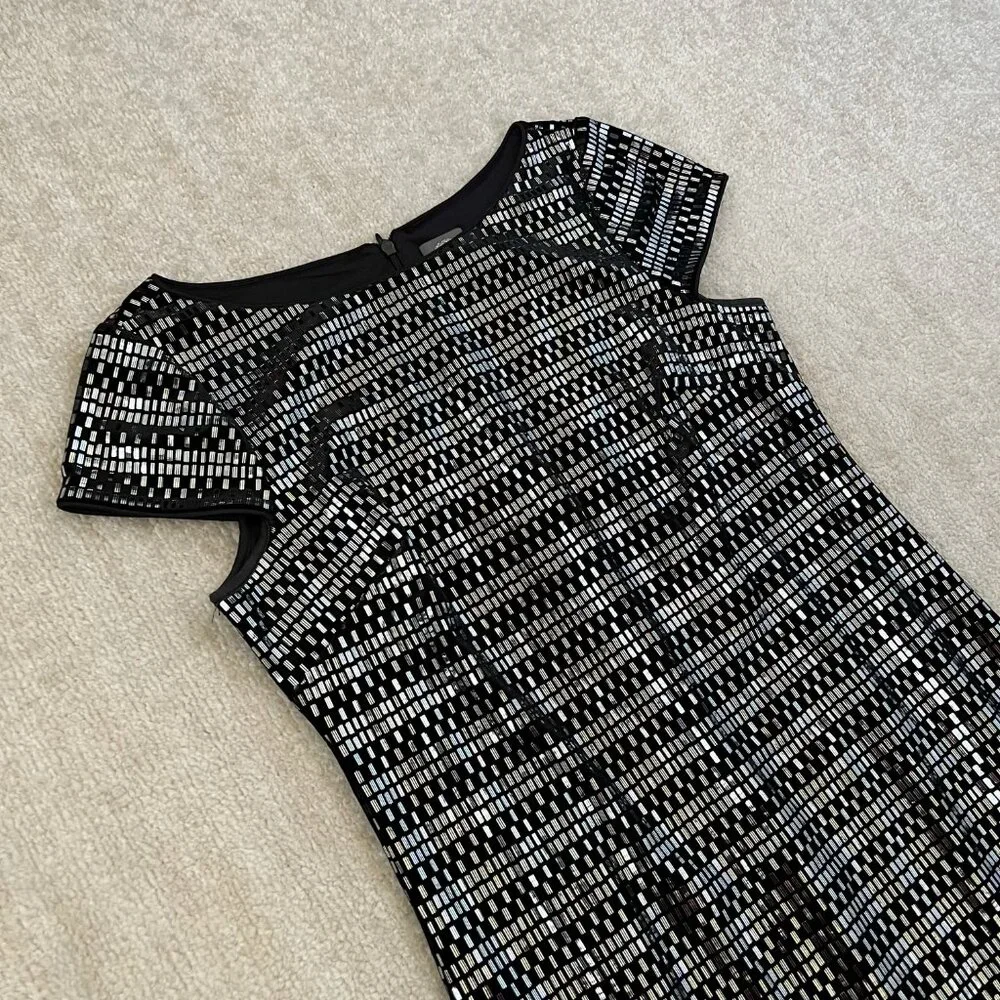 Vince Camuto Black Silver Cocktail Mini Dress 12 - Picture 3 of 10